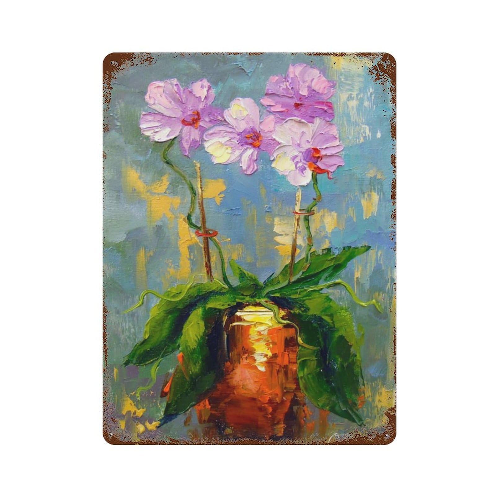 Orchid Distressed Metal Wall Sign 15.7"x11.8", for Garage, Bar And Workshop Decor, Decorative Metal Wall Art