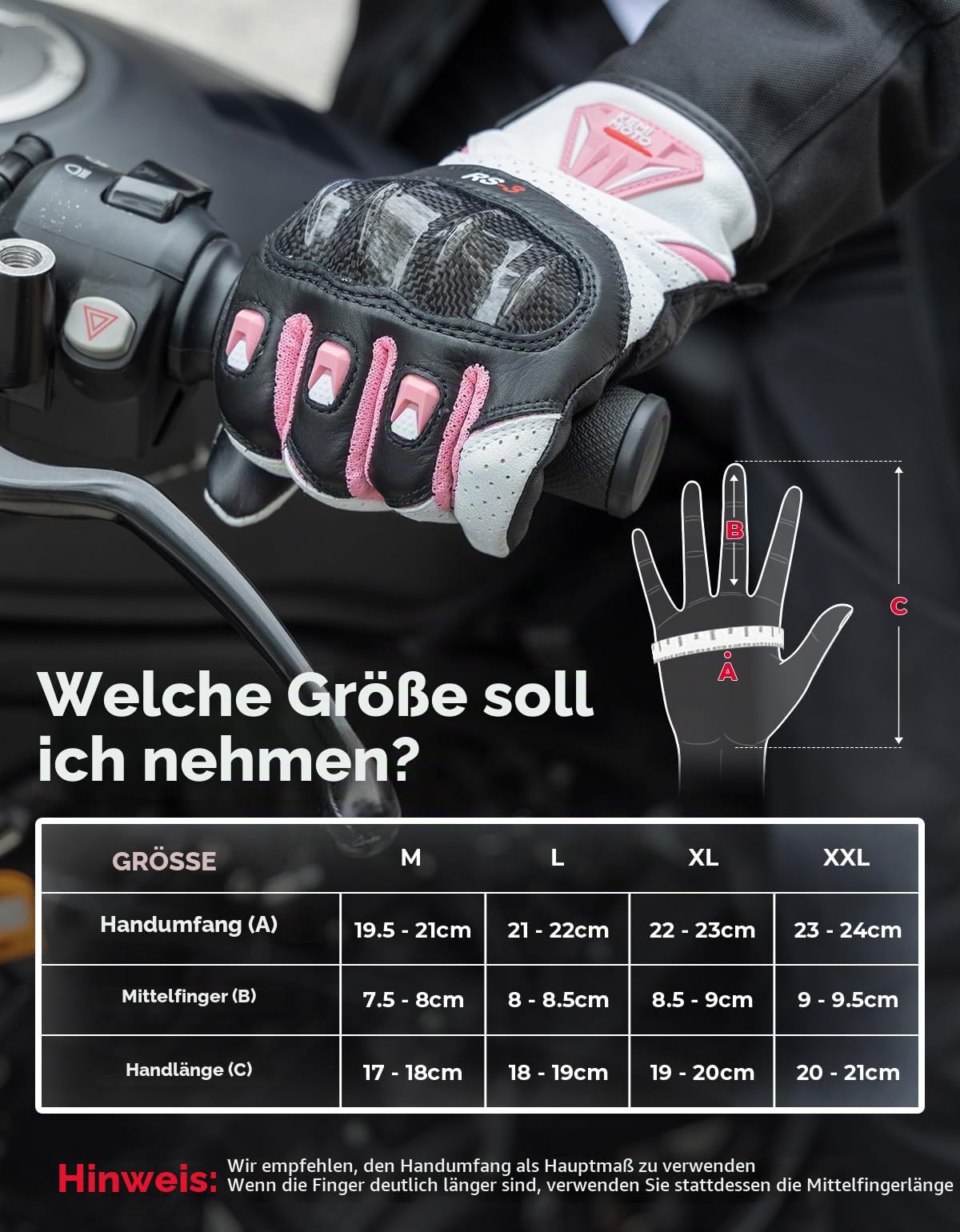 KEMIMOTO Motorrad Handschuhe Damen, Vollfinger Ziegenleder mit rutschfesten Pads, Touchscreen Motorradhandschuhe Leder, Winter Schutzhandschuhe, Motocross, Roller, Moped, Quad, Paitball, ATV
