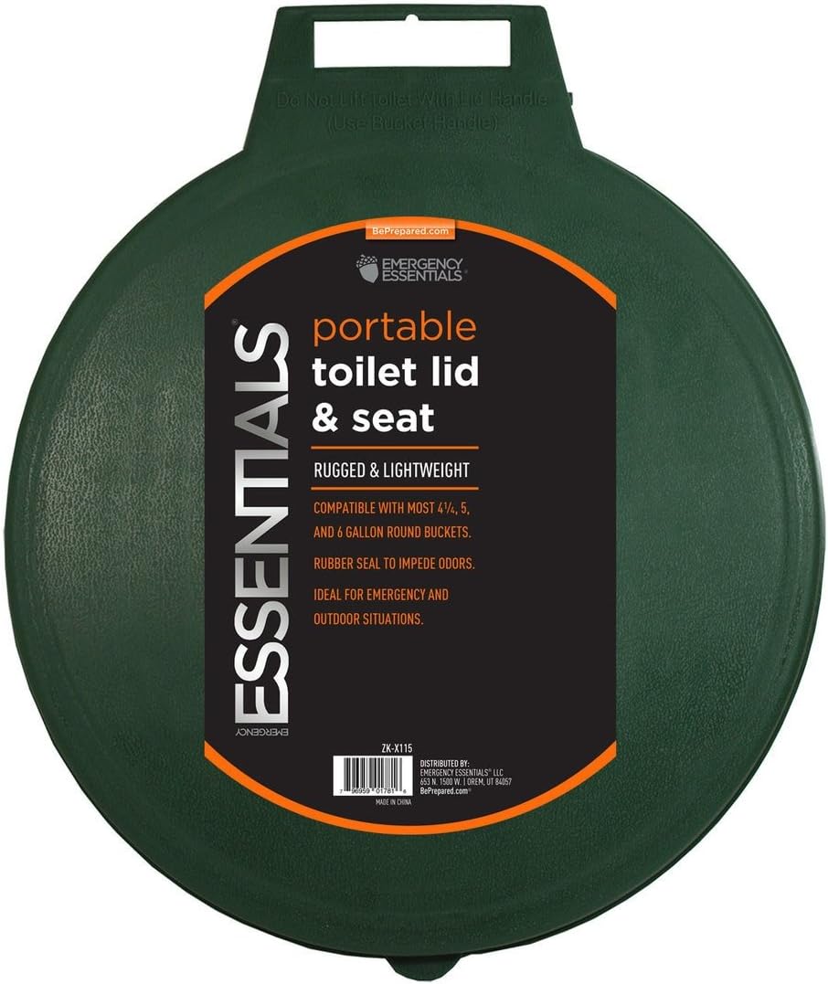 Emergency Essentials Tote-able Toilet Seat & Lid (Seat & Lid Only, Grey/Green, Fits 4 1/4 to 6 Gallon Buckets, Ideal for Outdoors & Emergencies)