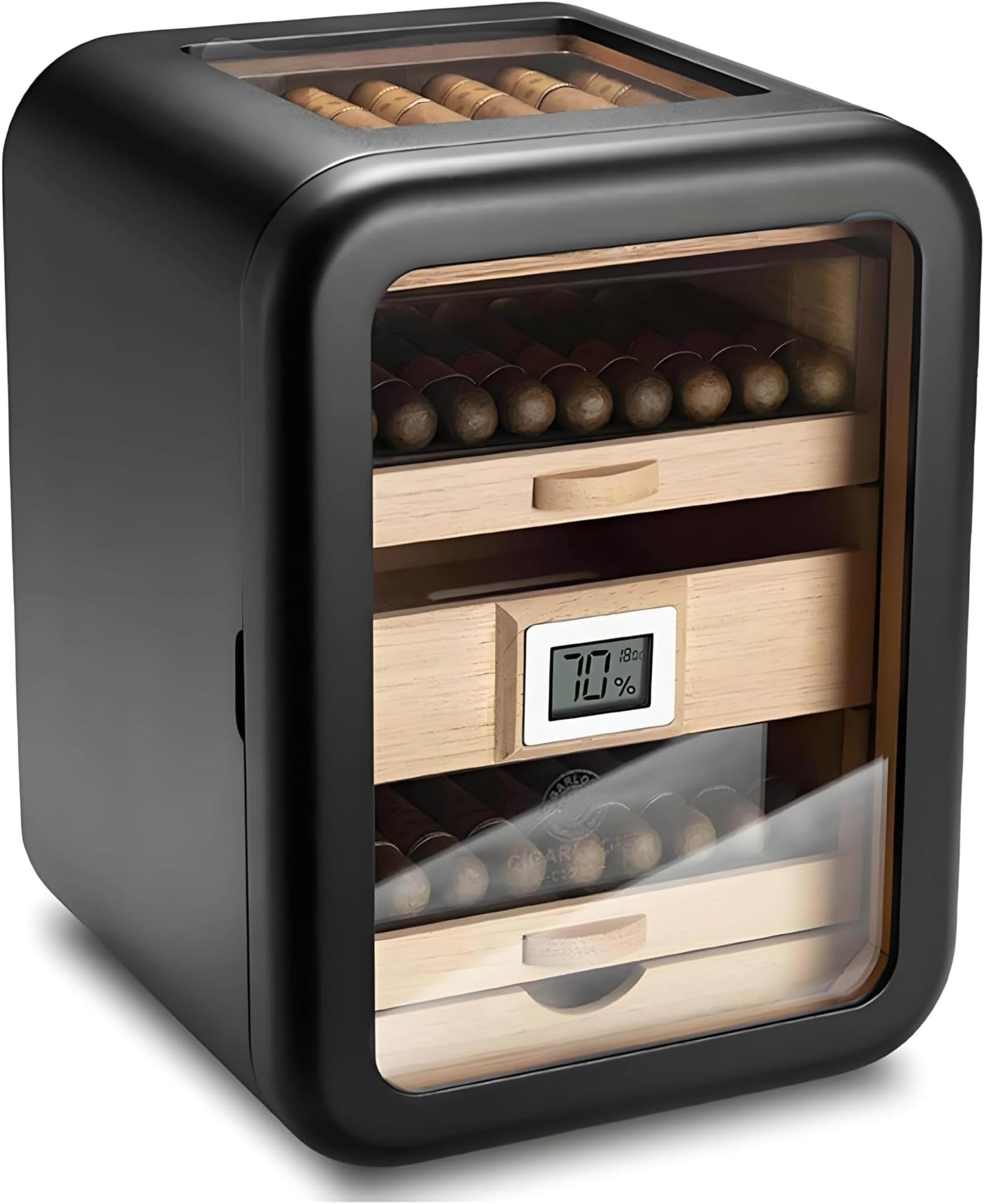 Electric Cigar Humidor Refrigerator Holds 110 Cigars with Digital Hygrometer Desktop Storage Cabinet Gift for Dad Husband(Black)