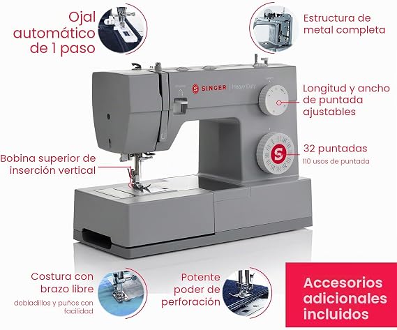 Singer Heavy Duty 4432 Mechanical Sewing Machine, 32 Stitches, Powerful Motor, Automatic Eyelet, Automatic Threader, Stainless Steel Reinforcement Plate