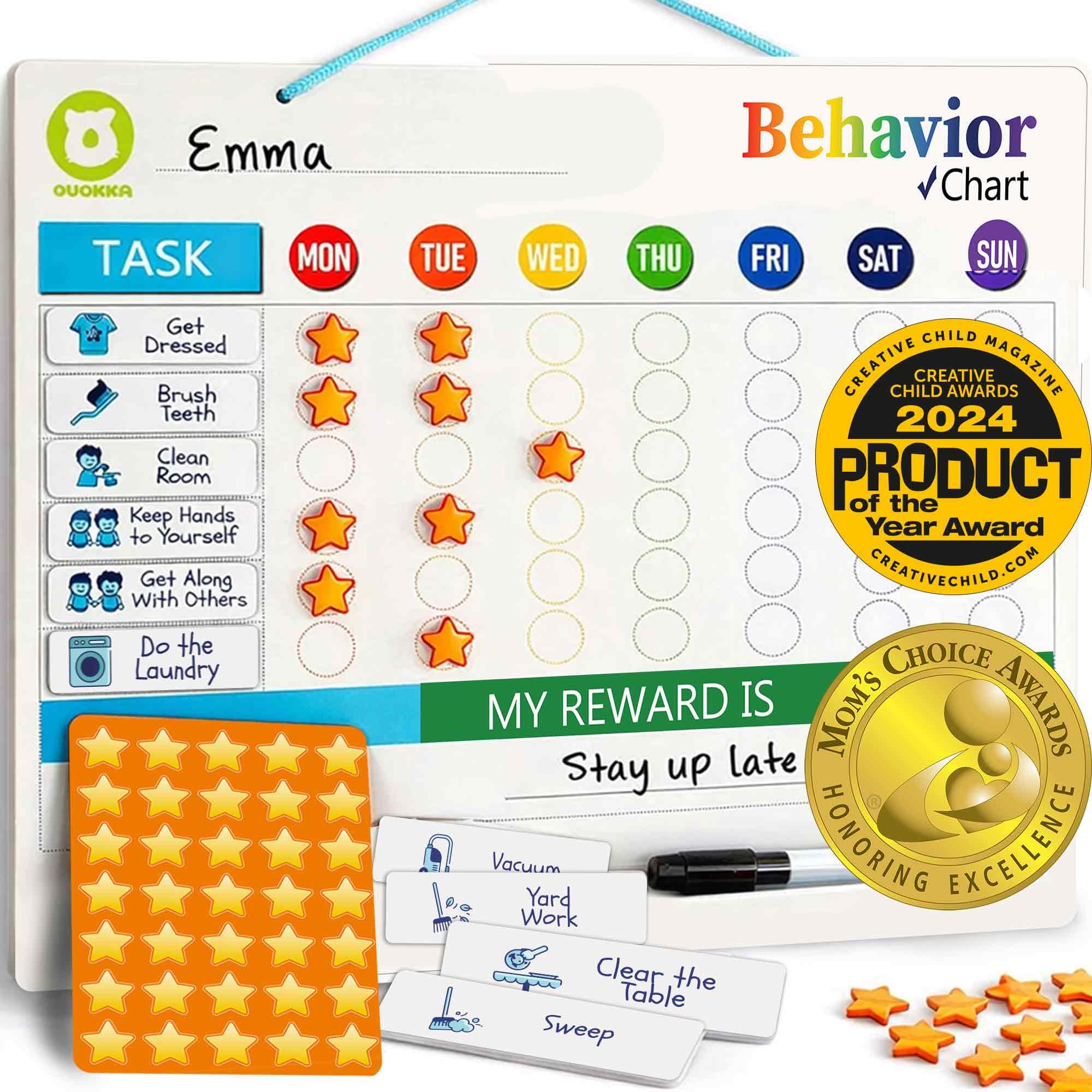 QUOKKA Magnetic Chore Chart for Kids - Reward Behavior Chart for Kids at Home - Dry and Erase Routine and Responsibility Schedule Board - Sticker Toddler List with 48 Magnets & 49 Stars — image 1
