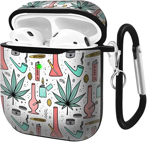 Funda de carga compatible con AirPods de 2 generación de 1 generación, funda de piel suave con estampado de funda protectora que absorbe los golpes