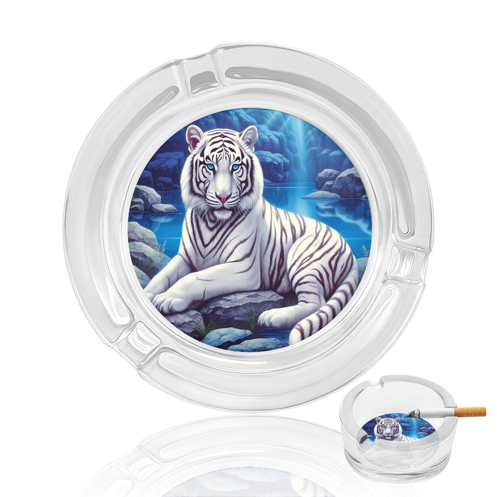 Funny Tiger Ashtray Portable Round Glass Outdoor Ash Tray for Home Office Garden Pub