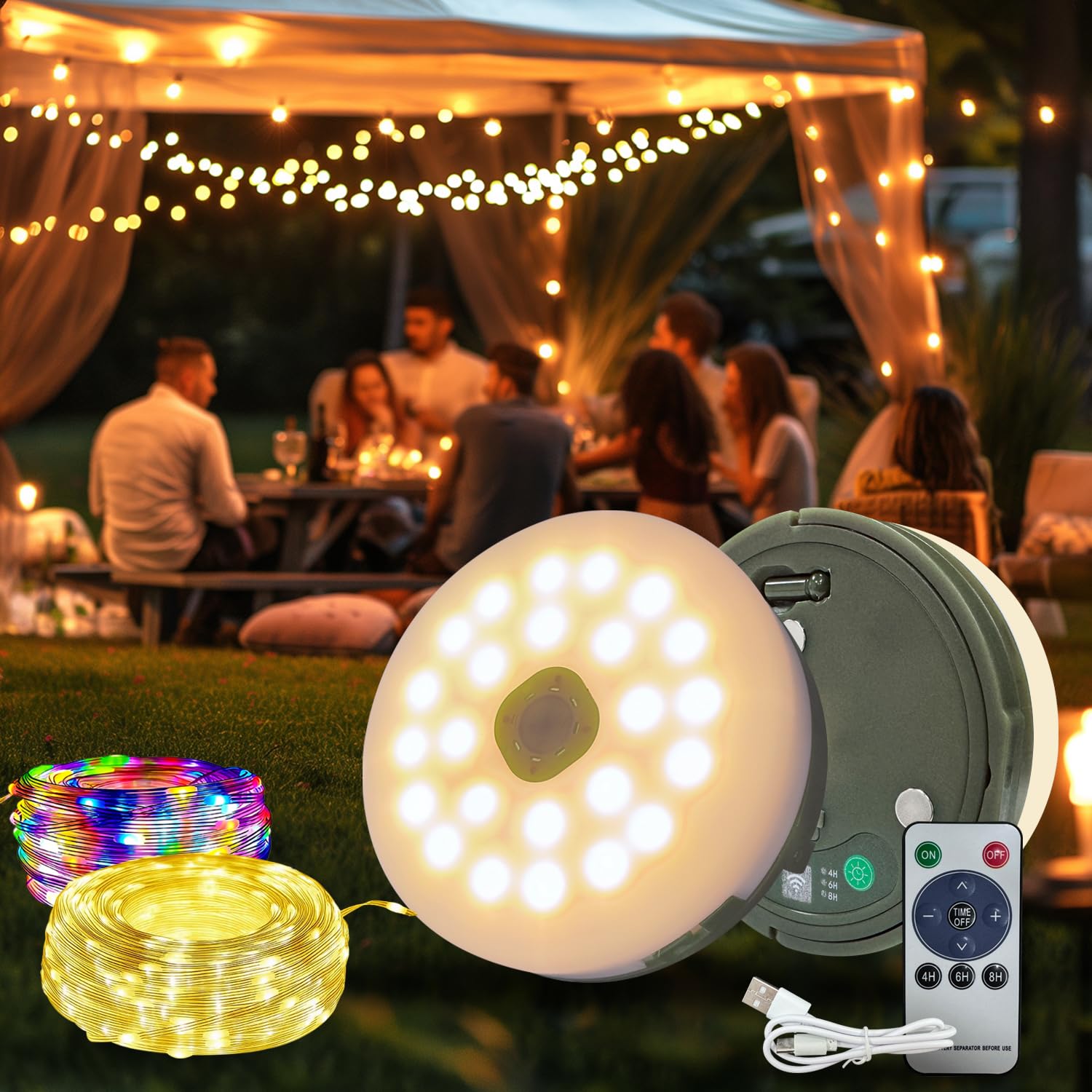 Nacvo Warm White & Rgb Camping String Lights 10M 100Led, 2000Mah Usb Rechargeable Outdoor Fairy Lights, Ip65 Waterproof With 14 Modes & Remote,Dimmable Camping Fairy Lights For Tent, Caravan, Garden