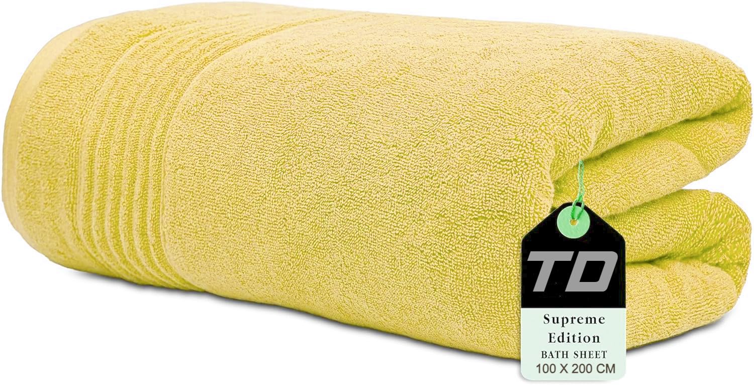Textile DoLuxury Super Jumbo Bath Sheet (100 x 200 cm-700 GSM) 100% Egyptian Cotton Extra Lage Bath Sheet Towels (Cotton, Lemon)