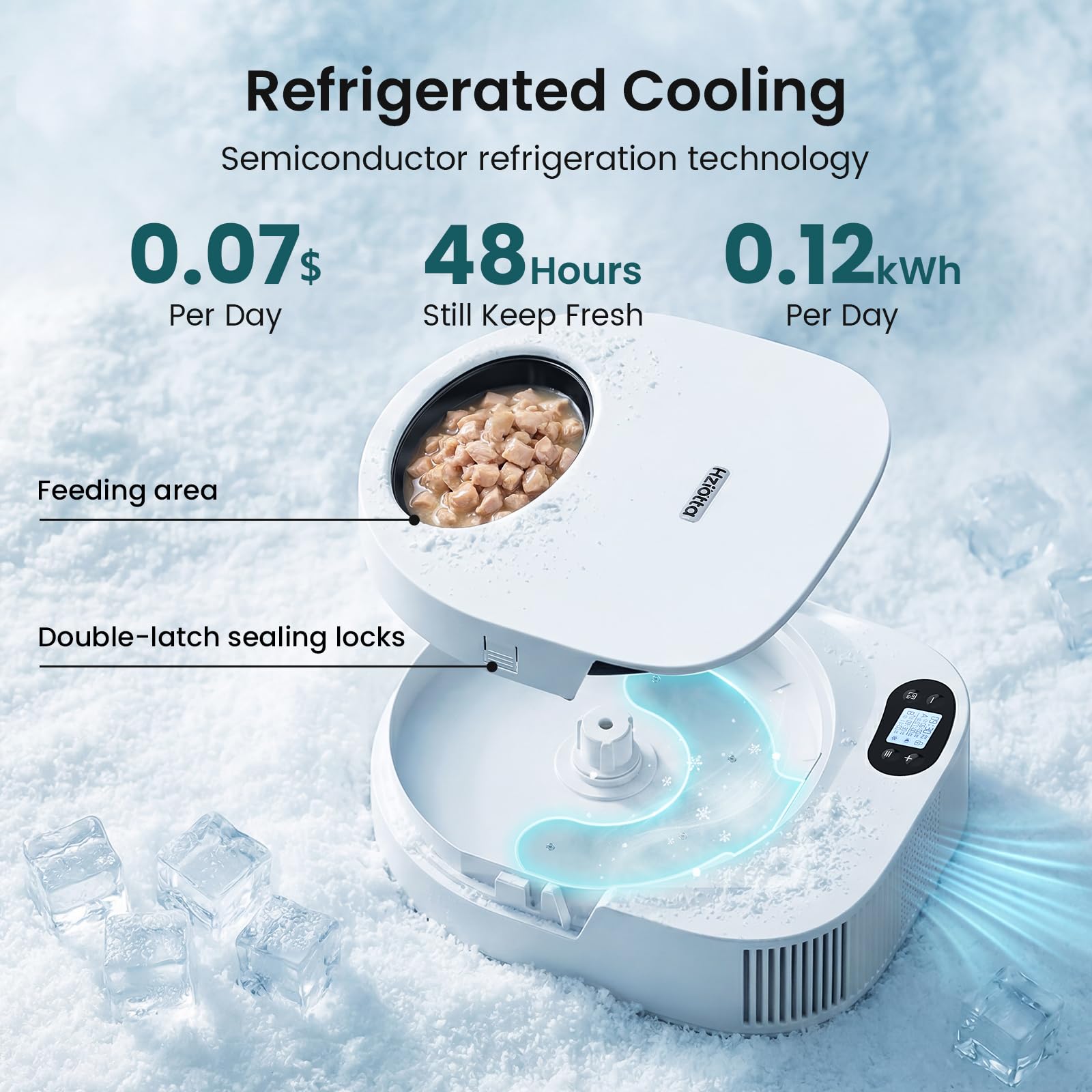Mangiatoia automatica per gatti con raffreddamento, senza pacchetti refrigeranti, 48 ore di freschezza, per cibo umido e secco, timer per controllo delle porzioni, orari di lavoro e weekend