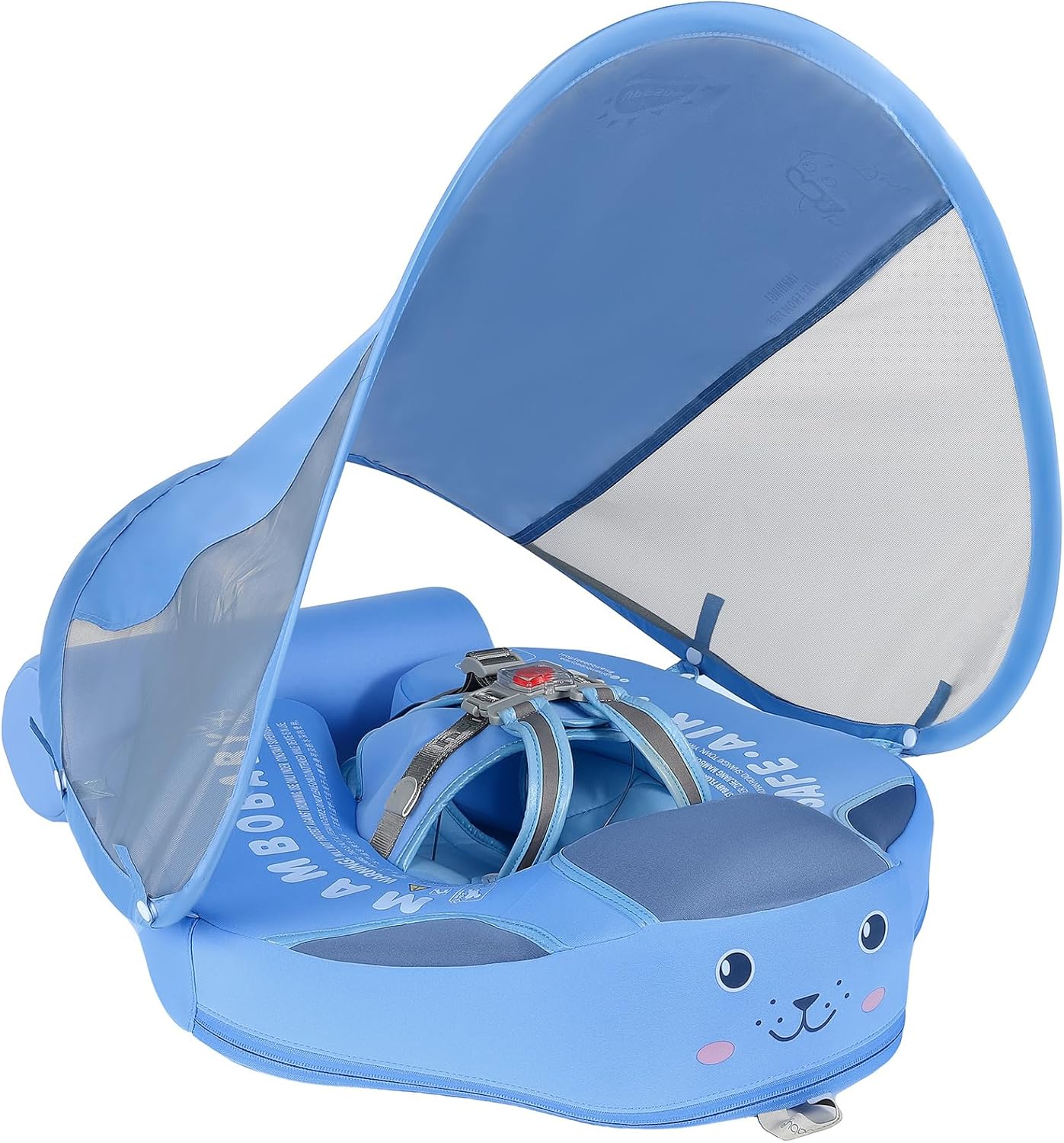 Mambobaby Float with Canopy and Tail New Upgraded Non-Inflatable Baby Pool Float Mambo Float Swim Trainer Solid Infant Swim Float Adjustable Pearl Foam Baby Swim Ring