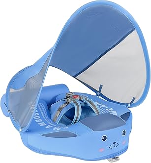 Mambobaby Float with Canopy and Tail New Upgraded Non-Inflatable Baby Pool Float Mambo Float Swim Trainer Solid Infant Swim Float Adjustable Pearl Foam Baby Swim Ring