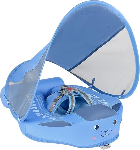 Cloth Add Tail Avoid Flip Over UPF 50+ Size Improved Mambobaby Non Inflatable Baby Float Swim Trainer Solid Infant Pool Float with Canopy Swim Ring
