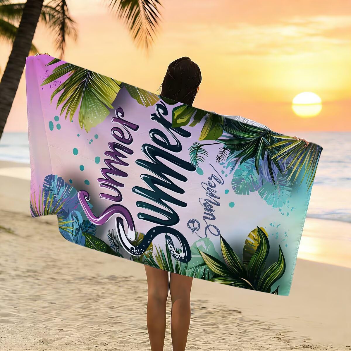 Strandtuch XXL 90x180cm 2er Set, Saunahandtuch Mikrofaser Handtuch, Schnelltrocknend Sporthandtuch Fitnessstudio, Leicht Badehandtuch Groß, Sandfrei Strandtuch, Geschenke für Männer (Sommer) -3749