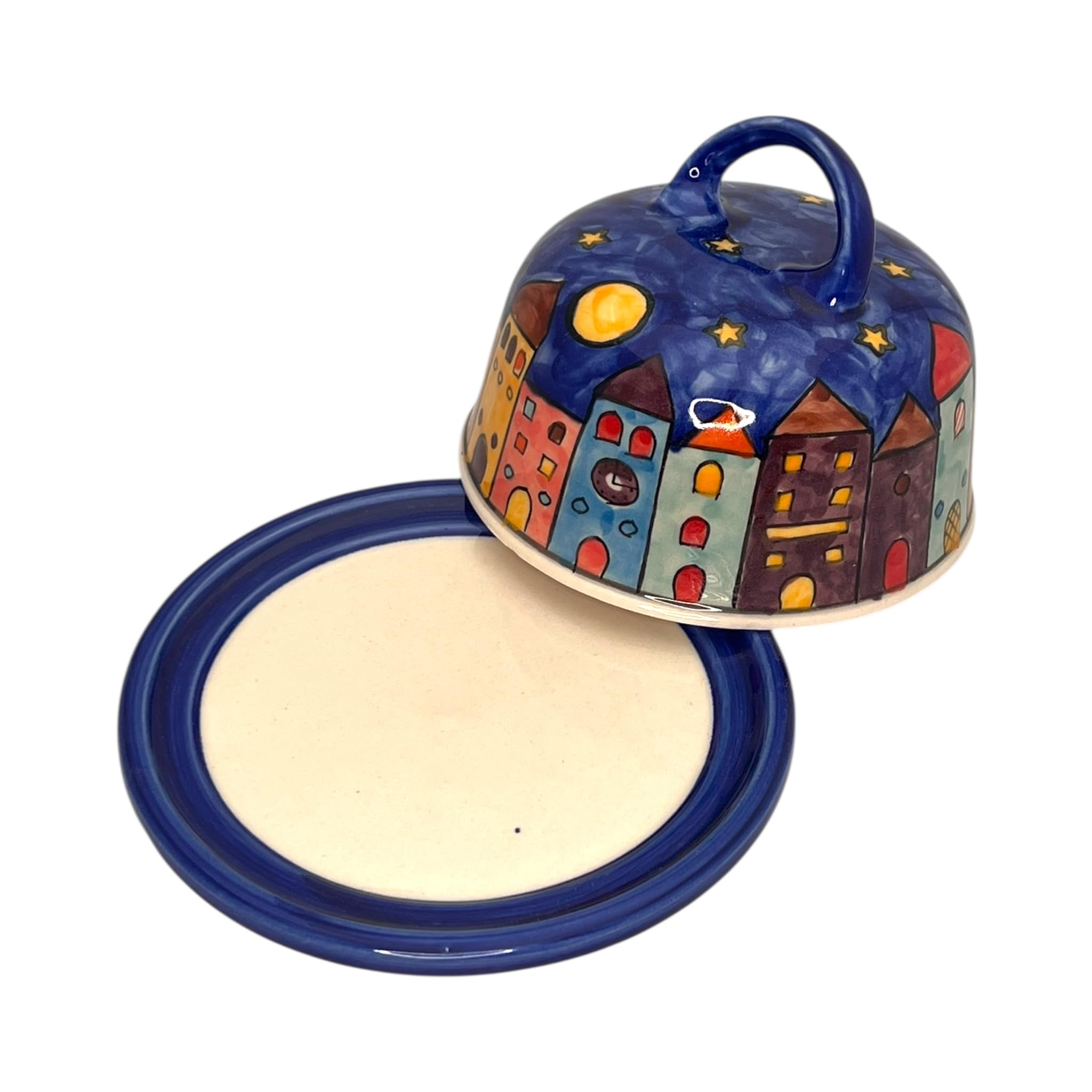 Gall&Zick Cloche à fromage en céramique peinte à la main - 15 cm de diamètre - Passe au lave-vaisselle - Beurrier rond
