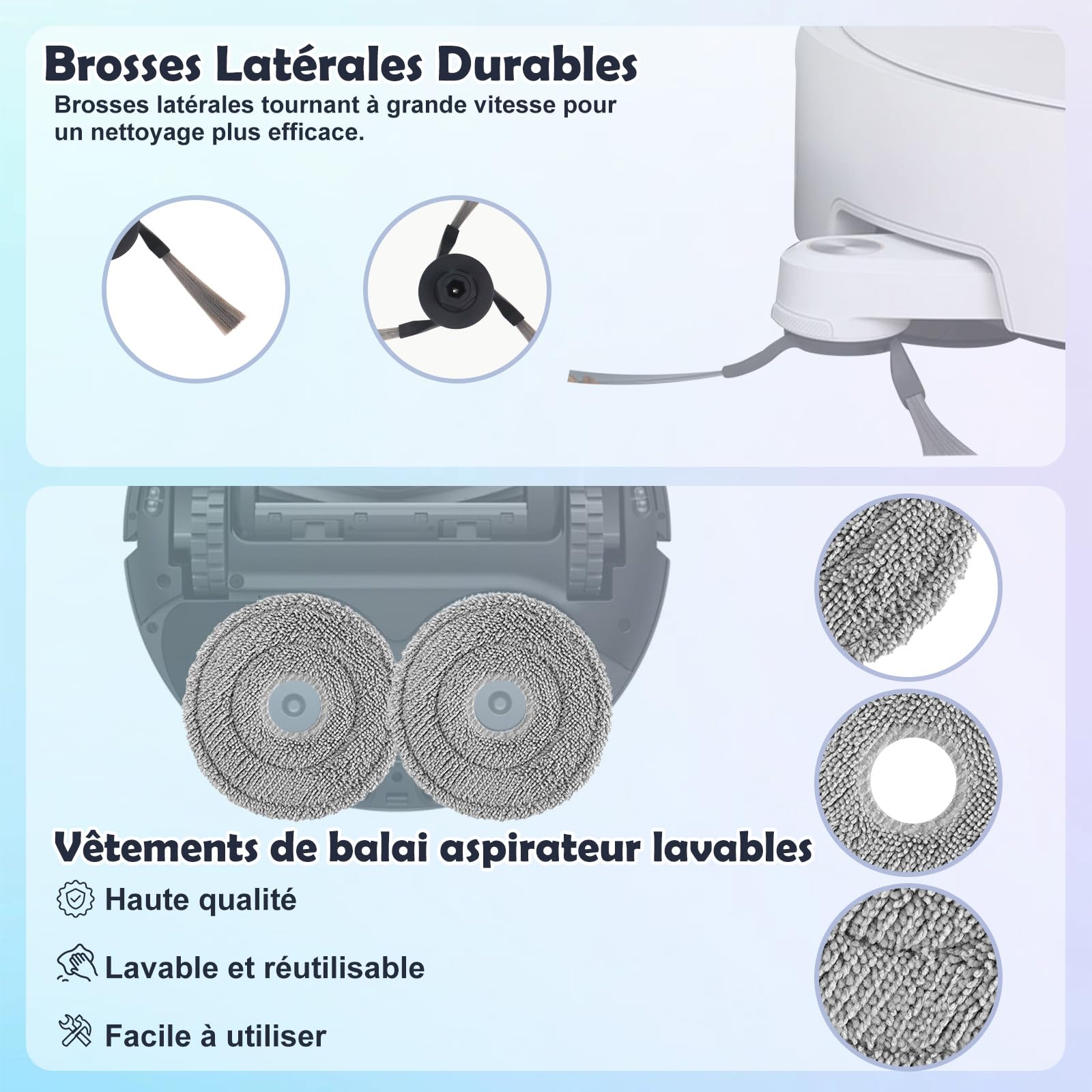 Accessoires de Rechange pour Dreame L10s Ultra Gen 3, L50 Ultra AE, X40/L40 Ultra, Mova P50 Pro Ultra Robot Aspirateur, 2 Brosses Principales, 4 Filtres, 6 Brosses Latérales, 6 Serpillières, 4 Sacs