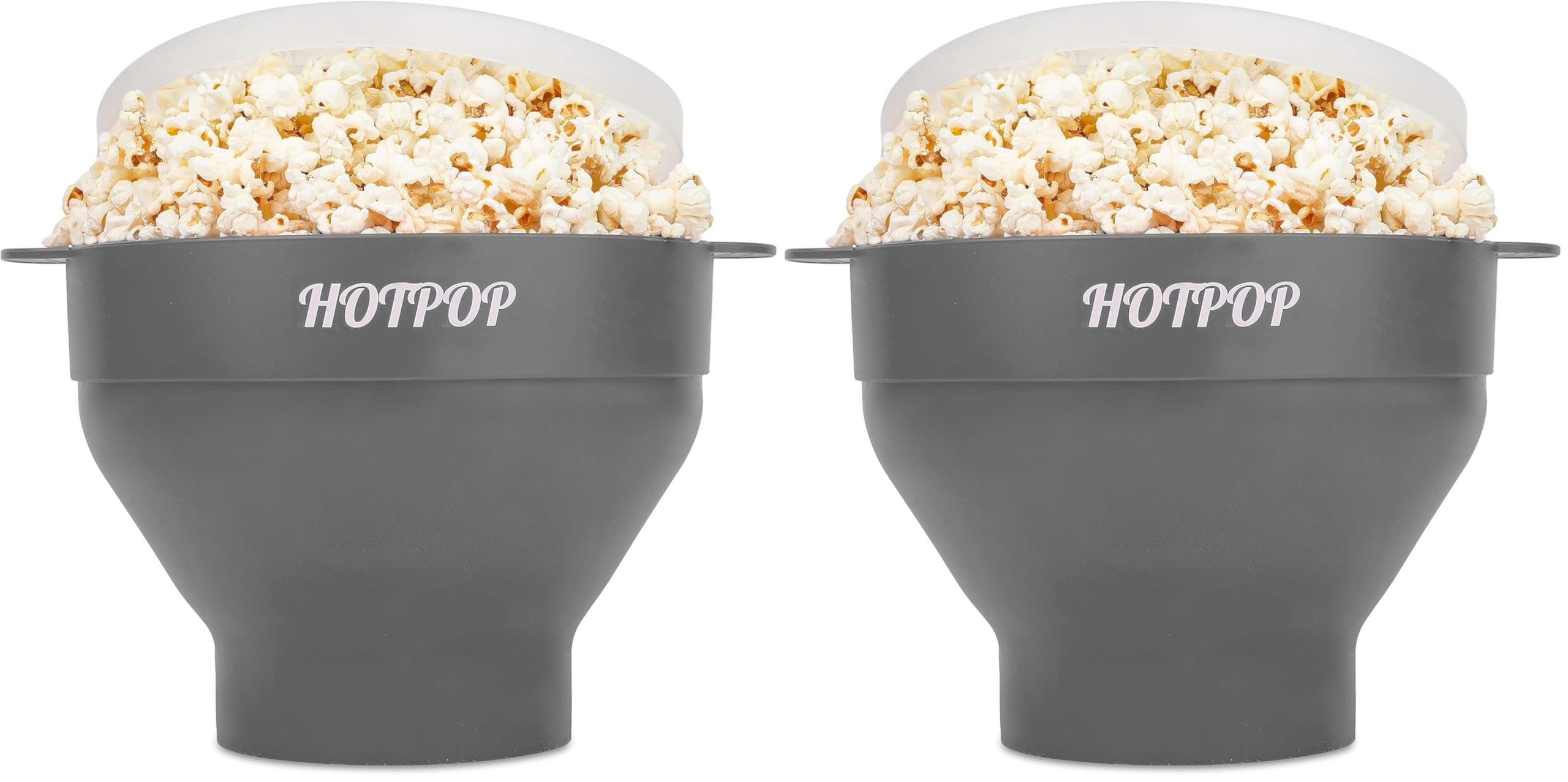 The Original Hotpop Microwave Popcorn Popper, Silicone Popcorn Maker, Collapsible Bowl BPA-Free and Dishwasher Safe- 20 Colors Available (Gray) (Pack of 2)
