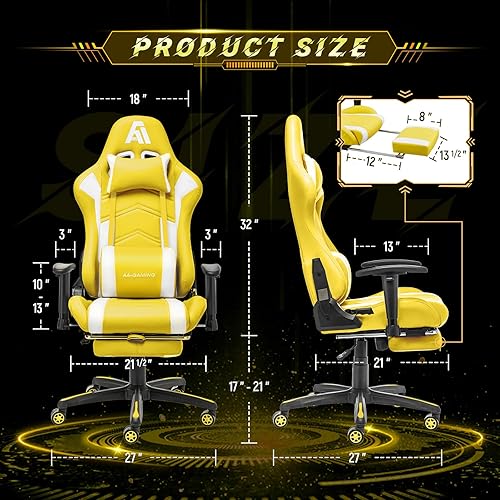 Miniatura 16 de AA Products - Silla ergonómica para videojuegos, silla ergonómica de carreras de computadora con respaldo alto, silla de oficina ajustable con