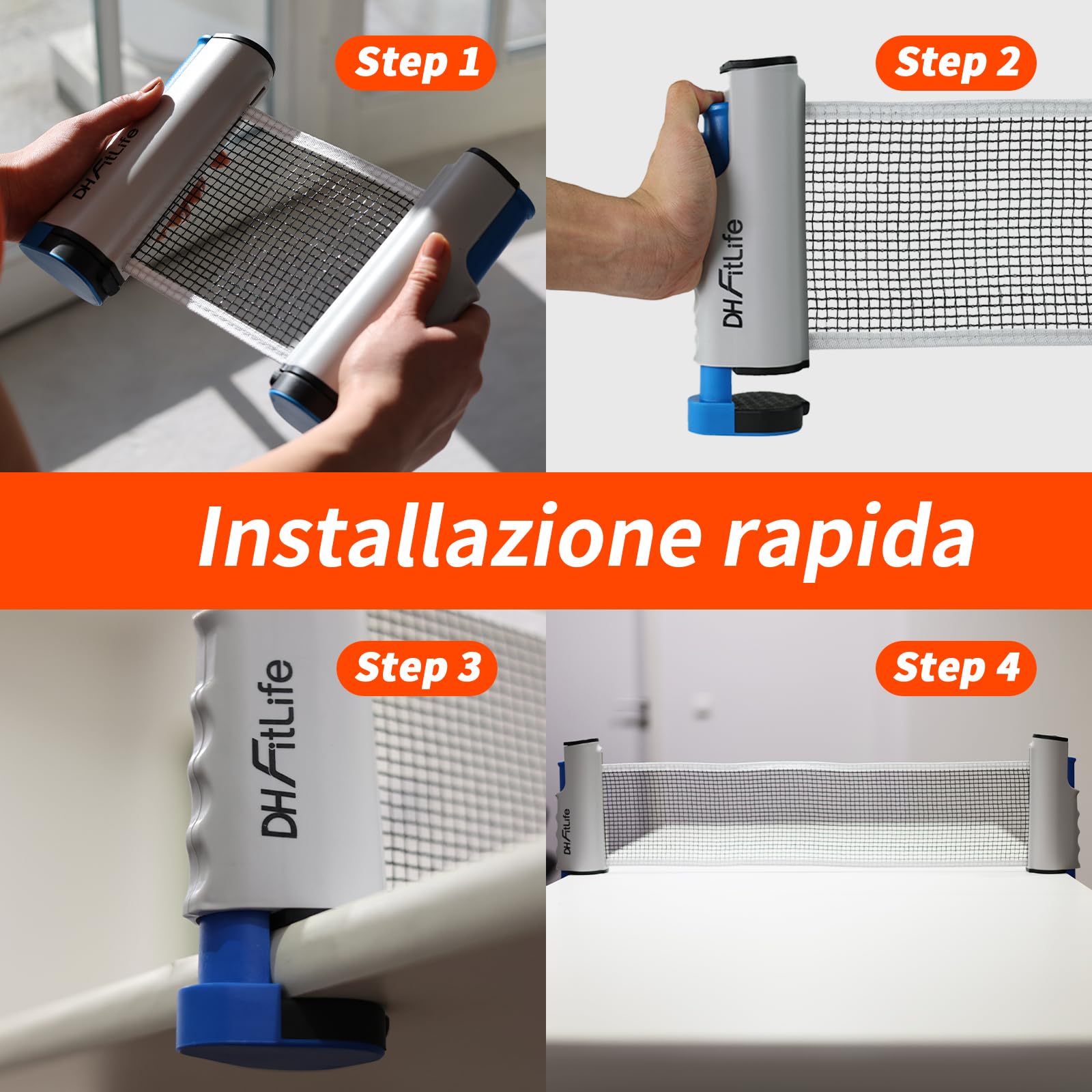 DH FitLife Set da Ping Pong per 2 Giocatori, con Rete Mobile, 3 Palline, 2 Racchette, Custodia, Per Ogni Tavolo