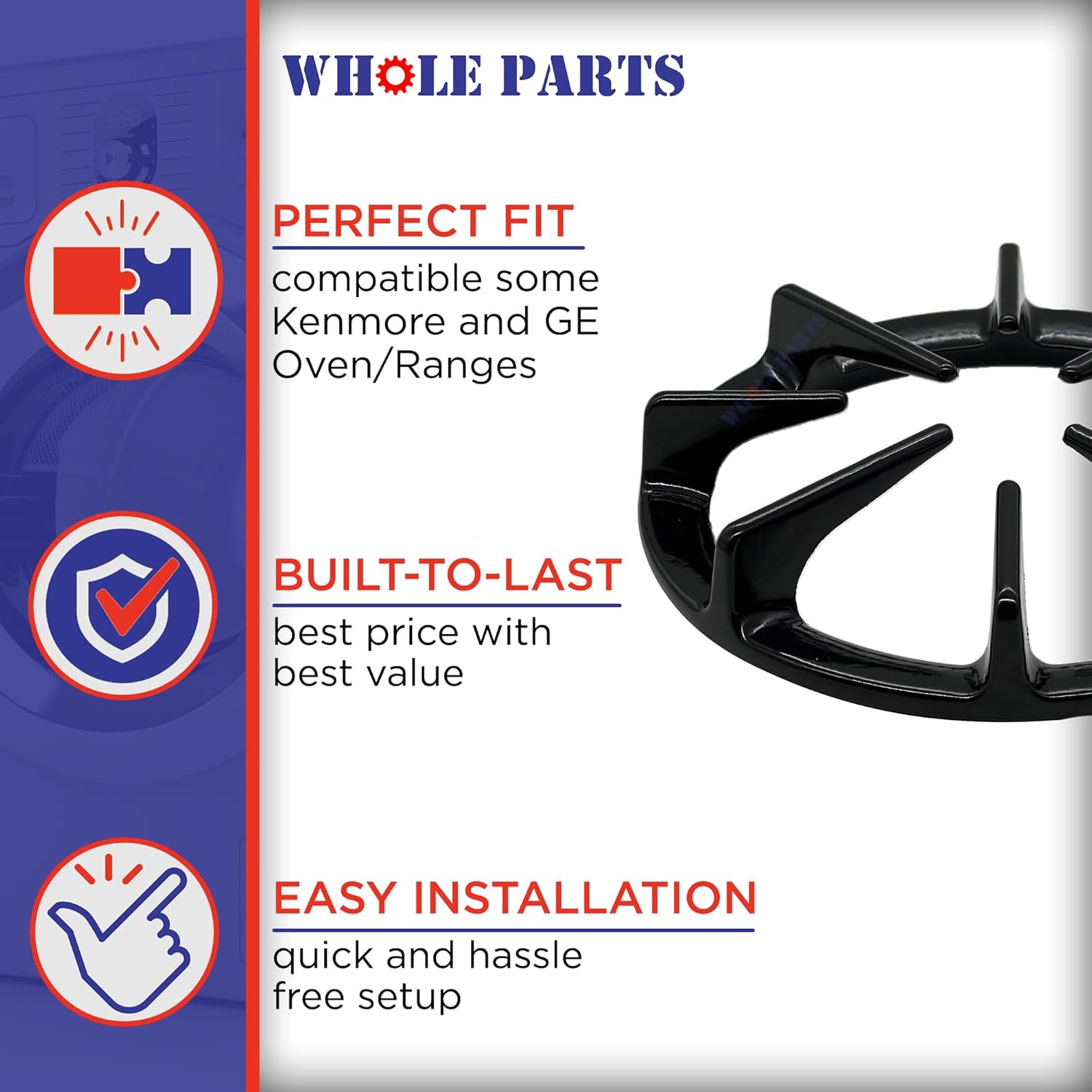 Whole Parts Range Burner Grate Part# WB31T10006- Replacement & Compatible with Some Kenmore and GE Ranges or Ovens