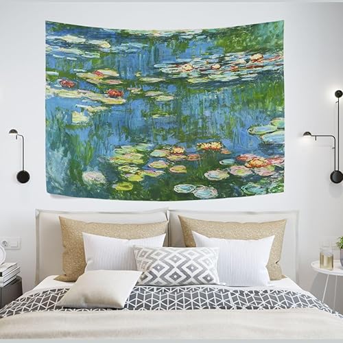 Miniatura 3 de Wall Tapestry Water Lilies Monet Flowers Decoration Wall Hanging Tapestry 90 x 60 Inch