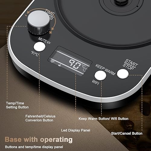 Miniatura 2 de Hervidor eléctrico de cuello de cisne, hervidor eléctrico inteligente WiFi, control de temperatura, hervidor de agua y tetera, control de