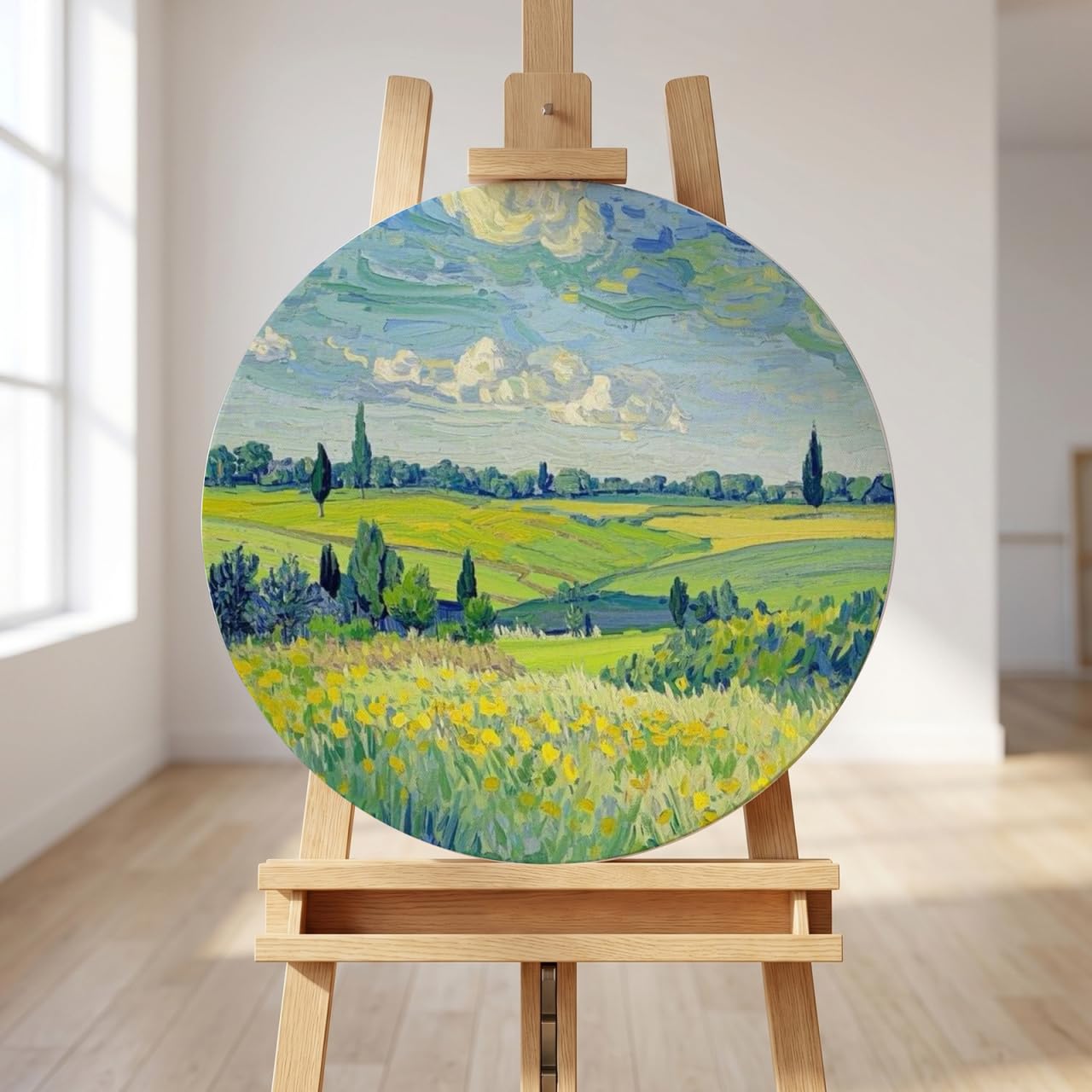 NUOBESTY Tela rotonda tesa da artista, 50 x 50 x 1,5 cm, cornice circolare spessa in legno, per pittura a olio, acrilico, guazzo e tempera, per disegno e decorazione creativa
