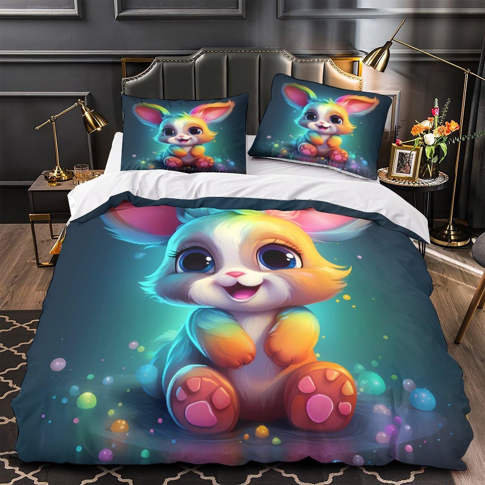 Housse de couette respirante 3D avec fermeture éclair parure de lit lapin mignon super douce
