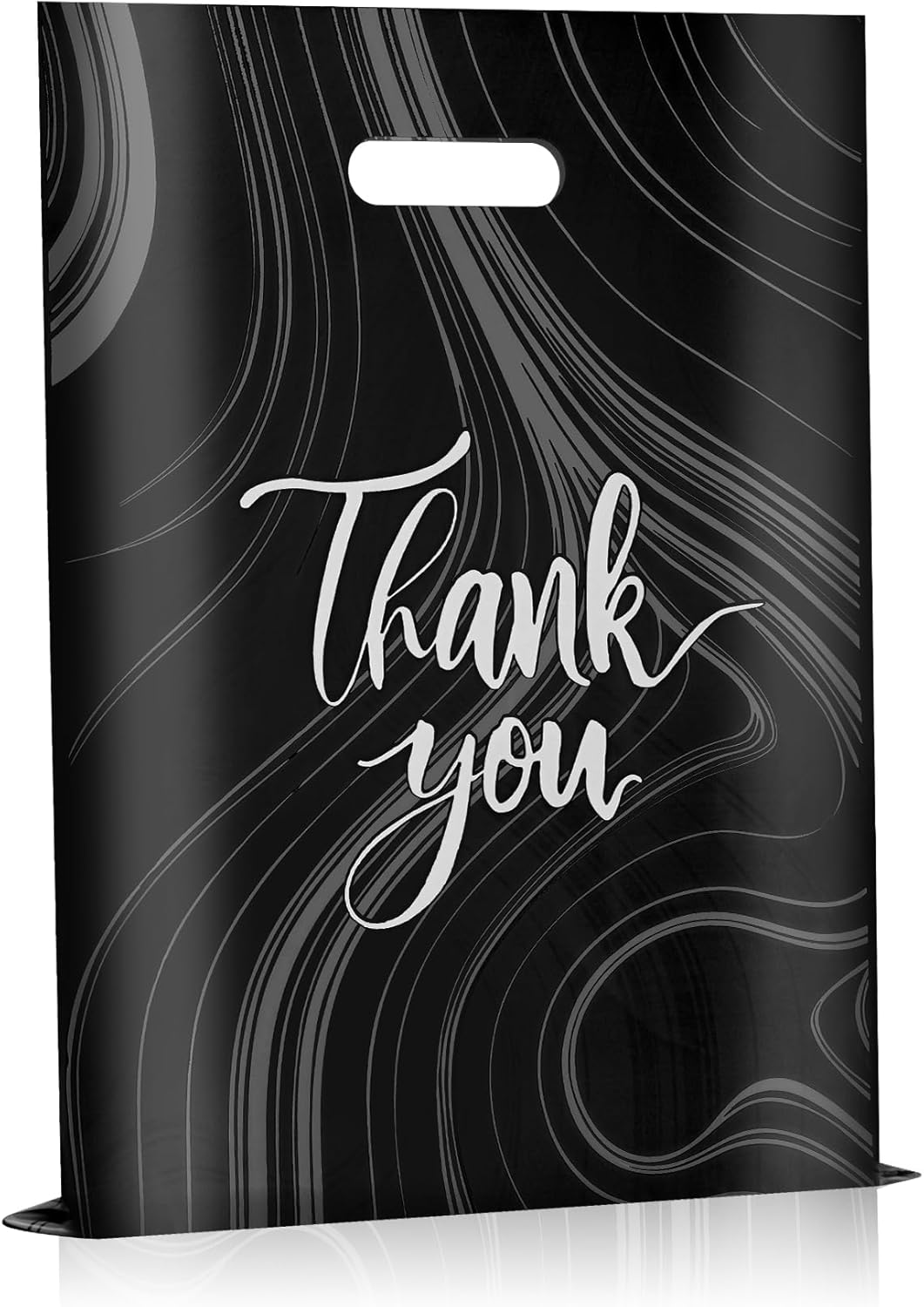 100 Pack Black Thank You Plastic Bags With Handles for Small Business, Merchandise Shopping, Packaging Supplies to Hold Clothes, Boutique, Retail – 9 X 12 Inches (2.36 Mil Thickness)