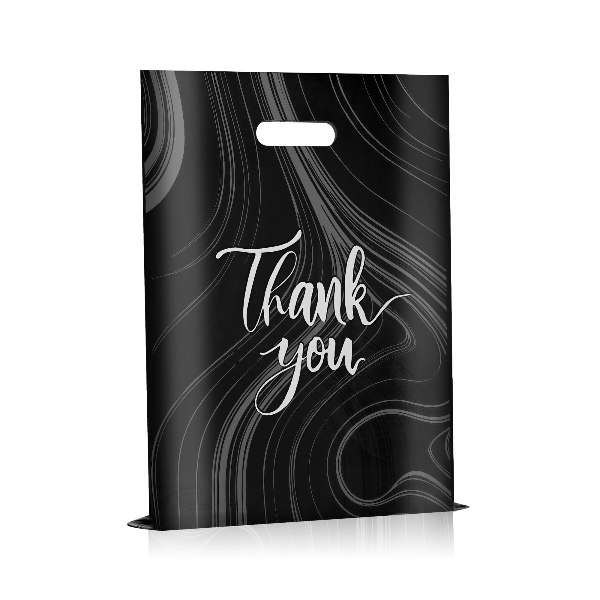 100 Pack Black Thank You Plastic Bags With Handles for Small Business, Merchandise Shopping, Packaging Supplies to Hold Clothes, Boutique, Retail - 9