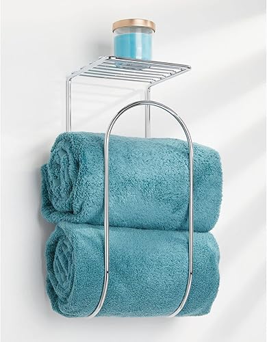 Miniatura 5 de mDesign. - Toallero de metal moderno, para montaje en la pared, y organizador con estante de almacenamiento, para toallas de baño, paños de baño,