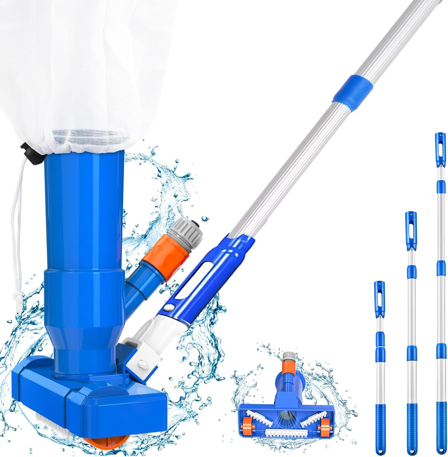 Hot Tub Vacuum,Pool Cleaner Kit with Telescopic Pole, Brush and Mesh Leaf Bag, Pool Pond Jet Vacuum for Above Ground Outdoor Garden Spa Fountain