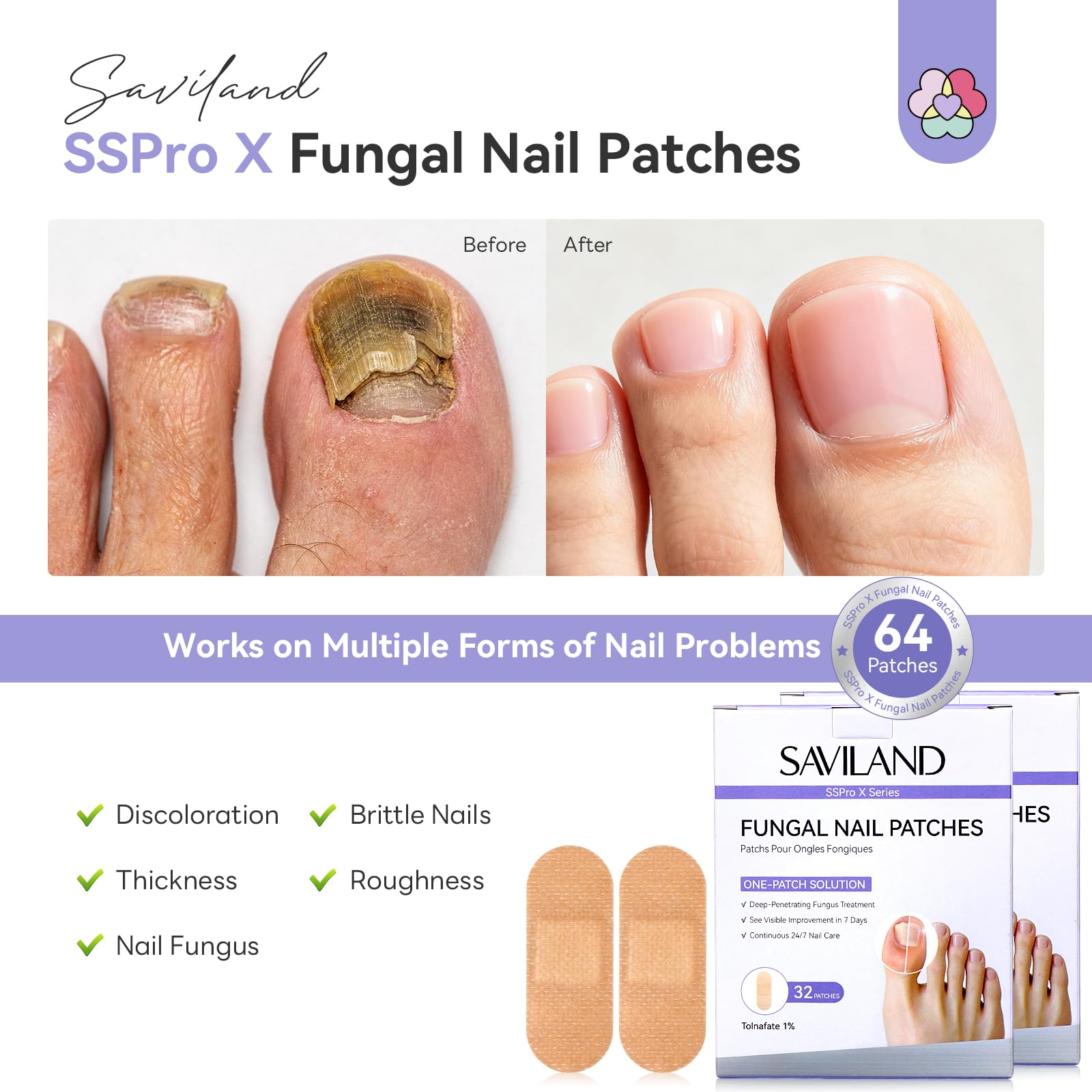 SAVILAND Extra Strength Fungal Nail Patches with 1% Tolnaftate, 64 Count