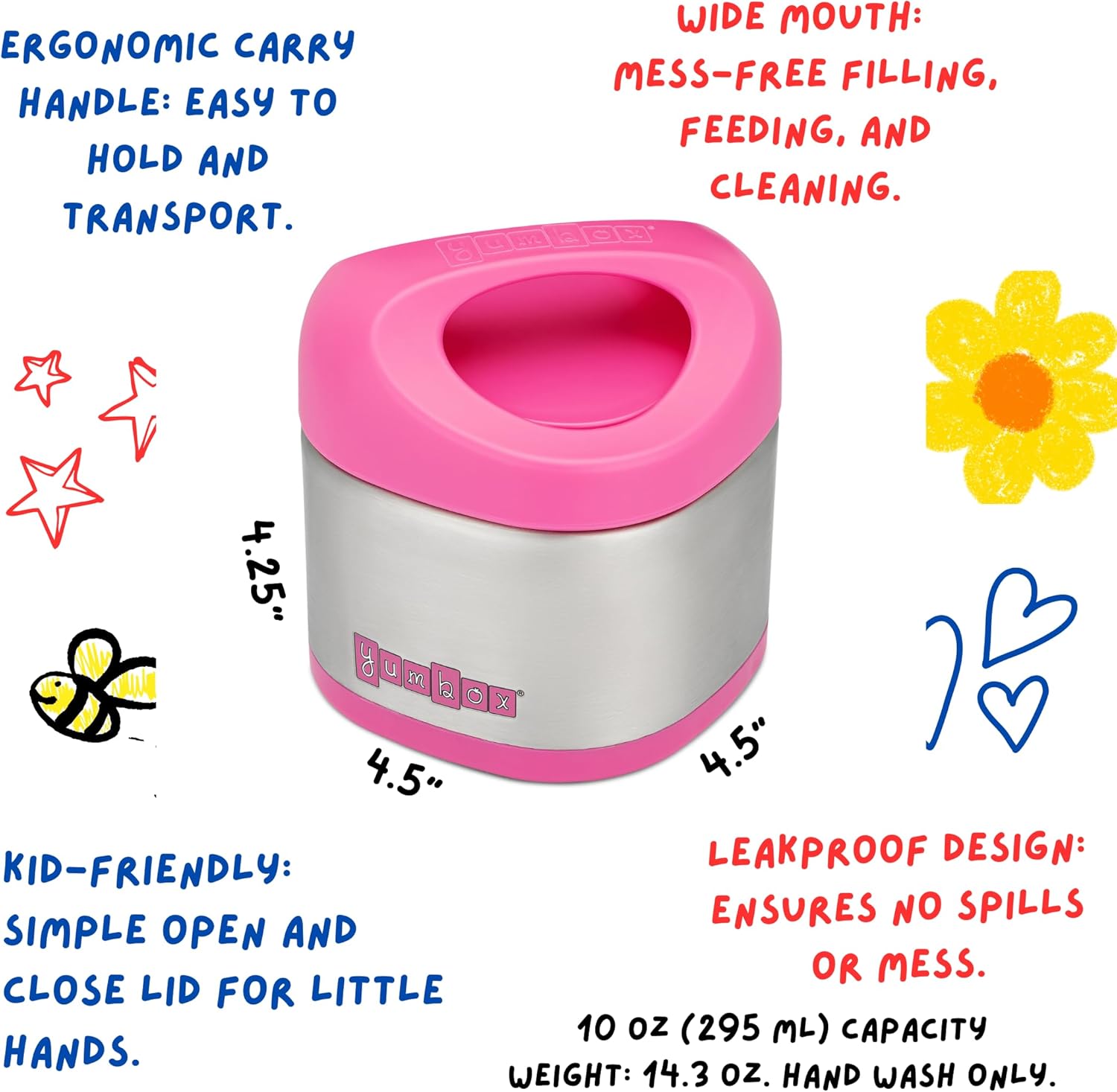 Yumbox Cubi Triple Insulated Stainless Steel Thermal Jar - 10oz Leakproof Hot & Cold Kids Food Jar - Wide Opening, Easy-Open Lid, Carry Handle - Bento Lunch Box for School - Hot Pink - Image 3