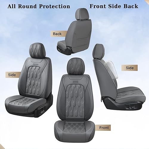 Miniatura 9 de Coverado Juego completo de fundas de asiento delantero y trasero para auto, para 5 asientos, de lujo, impermeable, piel sintética, protector, ajuste