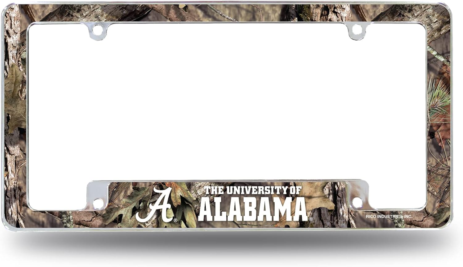Rico Industries NCAA Alabama Crimson Tide Mossy Oak 12" x 6" Chrome All Over Automotive License Plate Frame for Car/Truck/SUV