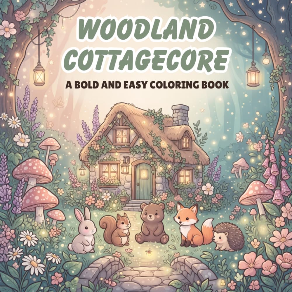 Woodland Cottagecore: A Bold and Easy Coloring Book Featuring Magical Forest Creatures, Tiny Fairy Homes, and Relaxing Nature Scenes for Adults and Teens