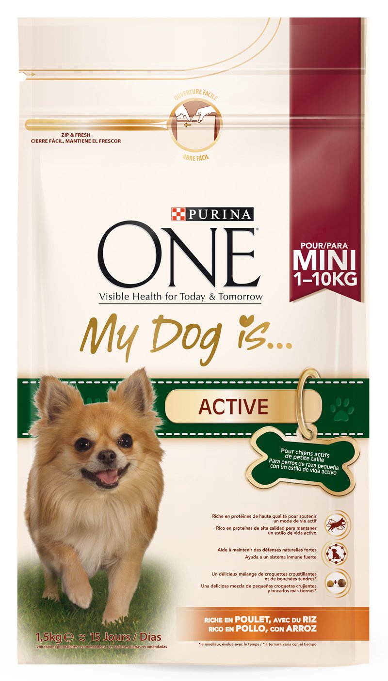 Purina One My Dog Is Active Riche en Poulet avec du Riz 1,5 kg Croquettes pour Petit Chien - Lot de 6