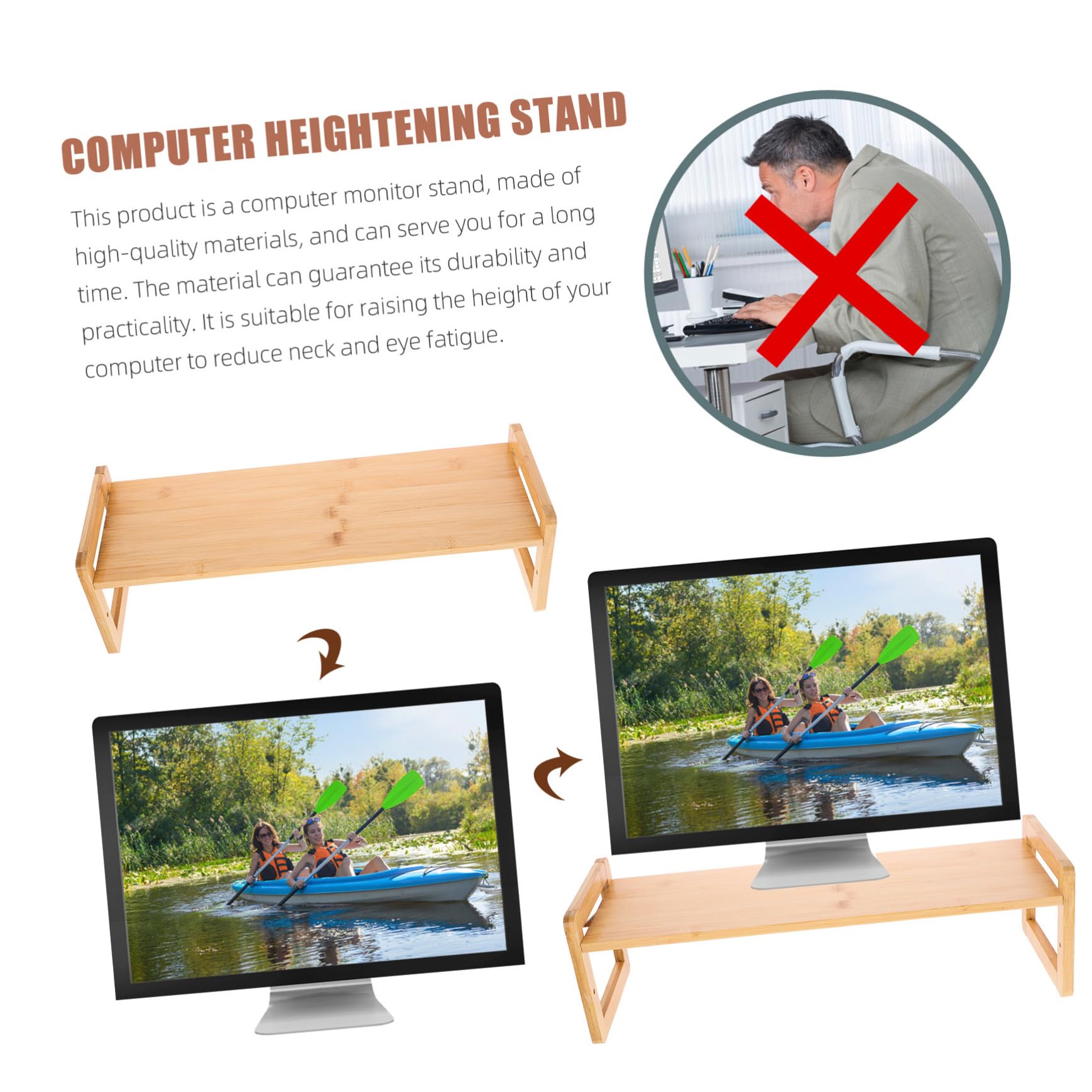 Supporto Rialzato per Monitor in Bamboo Naturale Organizzatore da Scrivania con Ripiano Singolo Elevatore per Computer Ergonomico e Multifunzionale per Ufficio e Laptop