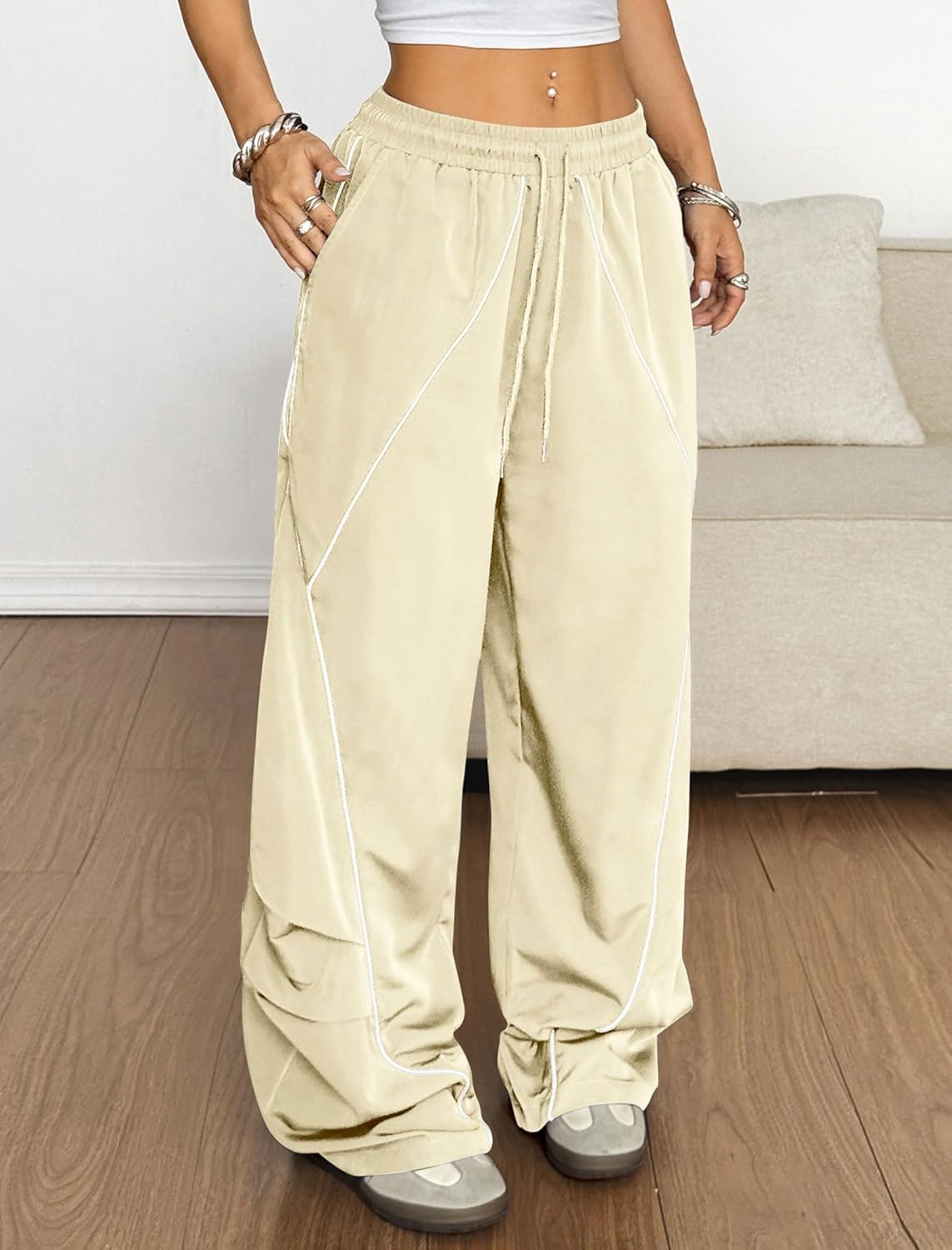ZAFUL Womens Wide Leg Sweatpants Parachute Pants Baggy Y2K Elastic Waist Jogger Track Pants Streetwear - Image 4
