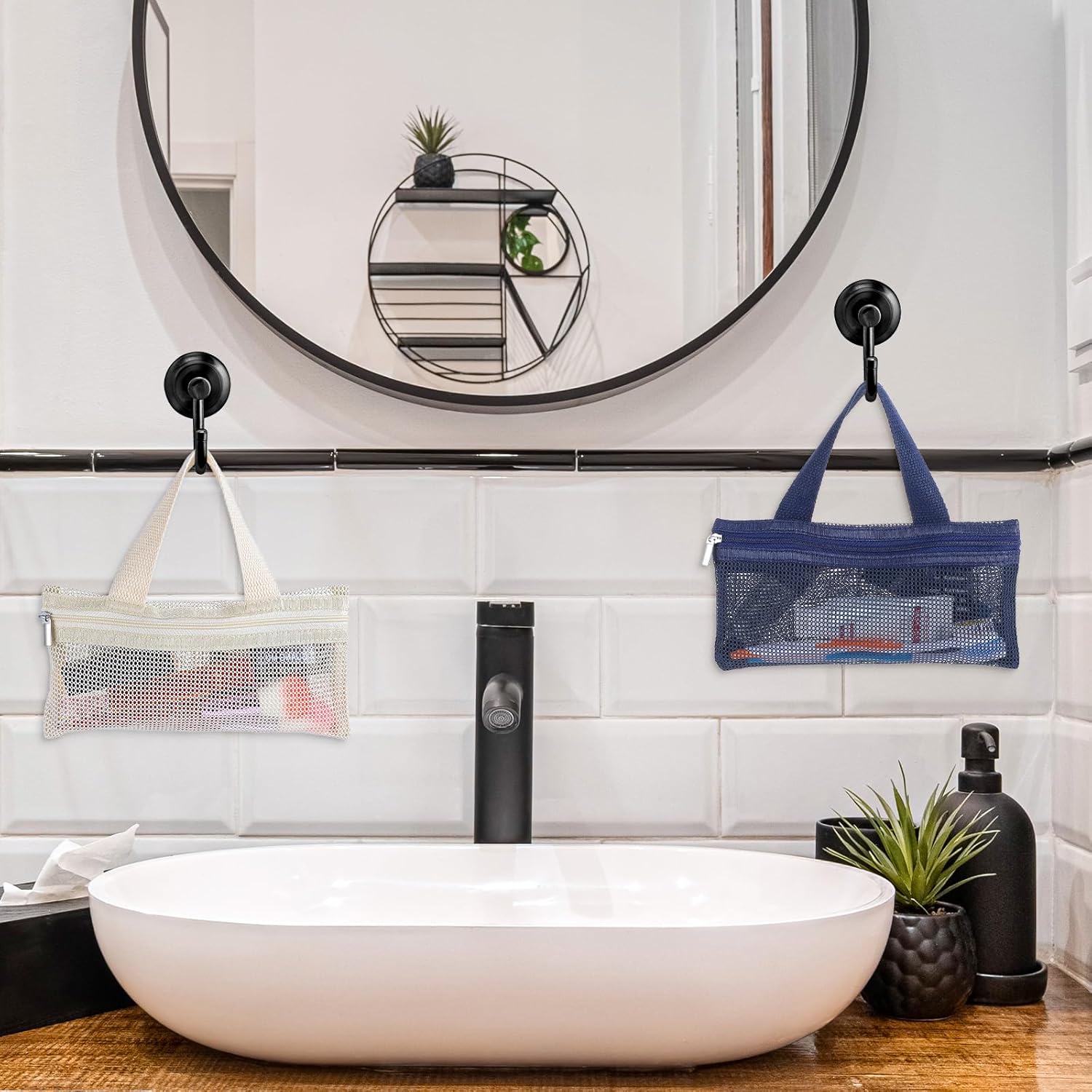 2 Pcs Bolsa de Escova de Dentes, Prática Bolsa de Viagem para Escova de Dentes, Sacos de Armazenamento de Malha Quadrada com Zíper (Branco e Azul Marinho) - Imagem 5