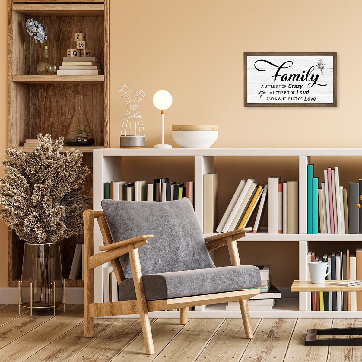 Family a Little Bit of Crazy Wooden Box Sign Decor,Rustic Family Saying Wooden Block Plaque Sign for Home Farmhouse Living Room Bedroom Shelf Desk Table Wall Decor - Image 3