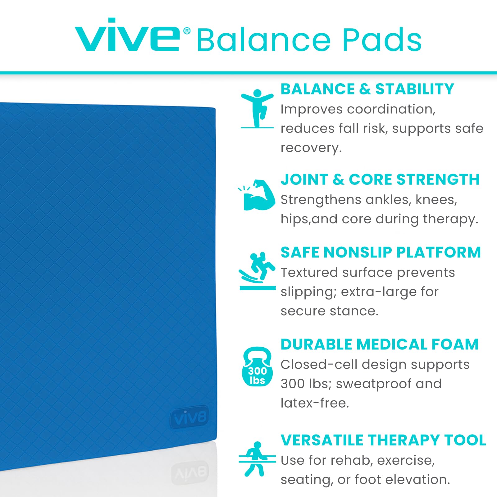 Vive Balance-Pad von Vive – Schaumstoff-Yogamatte, groß, für Physiotherapie, Stabilitätstraining, Knie- und Knöchelübungen, Krafttraining, Reha, hochwertiges Stuhlkissen für Erwachsene, Kinder und