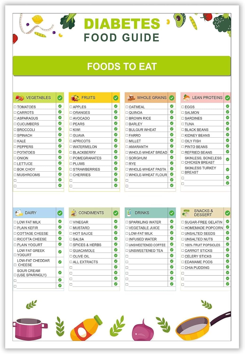 Yunking Style-9 Diabetes Food Chart & Meal Planner For Diabetics Diabetes Food Guide List Poster Diabetic Meal Plans & Grocery List For Blood Sugar Control For Kitchen Living Room Decor Metal Tin Sign 6X8in