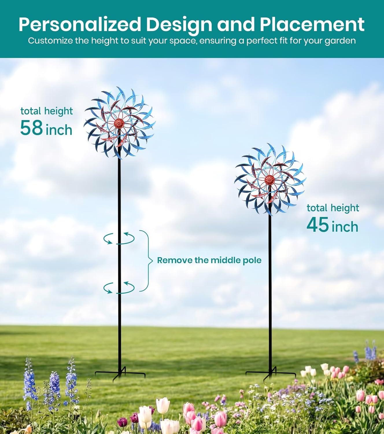 4 Layer Wind Spinner Outdoor Metal, 13" Kinetic Wind Spinner for Yard and Garden, Decorative Metal Yard Art for Lawn or Patio
