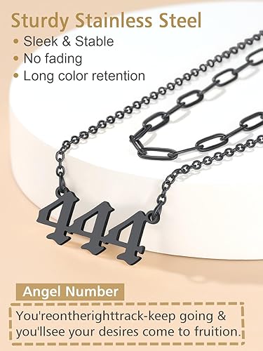 Miniatura 3 de FindChic Collar de cadena con clip de número de ángel para mujer, acero inoxidable, chapado en oronegro, 222 444 888 999 con número