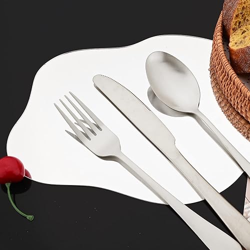 Miniatura 3 de JASHII Fancy Satin Finish - Juego de cubiertos de acero inoxidable con acabado satinado, juego de cubiertos de acero inoxidable con cuchillo para