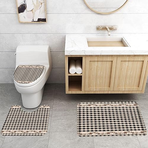 Miniatura 2 de Juego de 4 cortinas de ducha marrón Texas Star Western, diseño de búfalo blanco y negro, guirnalda de bayas rústicas, cono de pino, decoración de