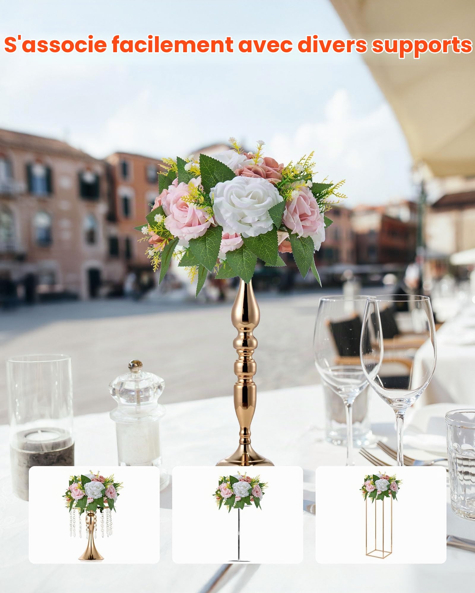 VEVOR Boules de Fleurs Artificielles, Lot de 10, Diamètre 24 cm, Compositions Roses Artificielles pour Centres de Table, Mariages, Fêtes, Saint-Valentin, Décoration d'Intérieur, Roses en Rose et Blanc