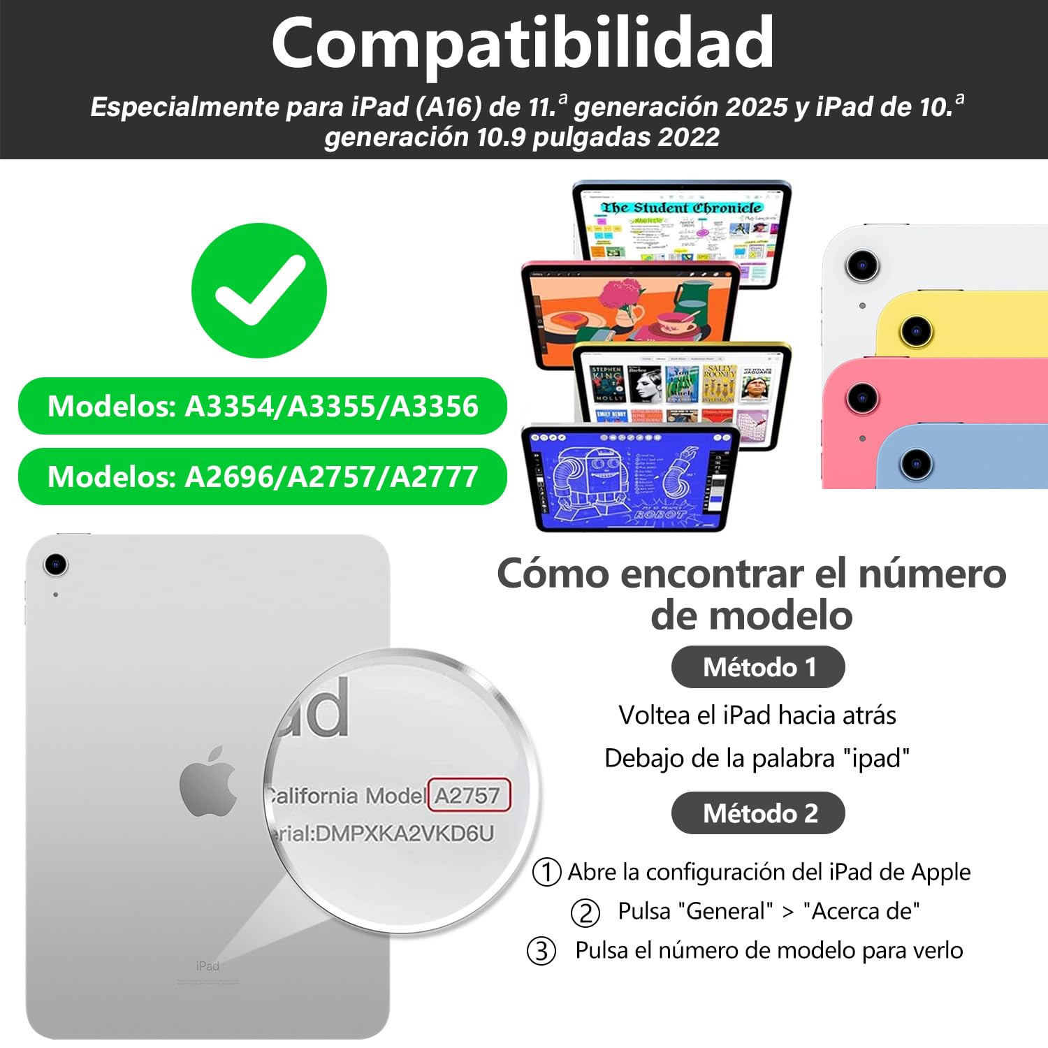 aMZCaSE para iPad A16 10/11th Generation Funda con Teclado 11/10.9 Inch(2025/2022),Funda con Retroiluminado de 7 Colores con Teclado Inalámbrico Desmontable con Soporte para Bolígrafo (Negro)