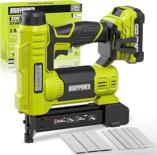 ALLOYPOWER 18 Gauge Nail Gun Battery Powered, 2 in 1 Cordless Brad Nailer/Electric Stapler with 2.0Ah Battery and Charger,1000pcs Nails and 500pcs Staples Included for Home Improvement & Woodworking