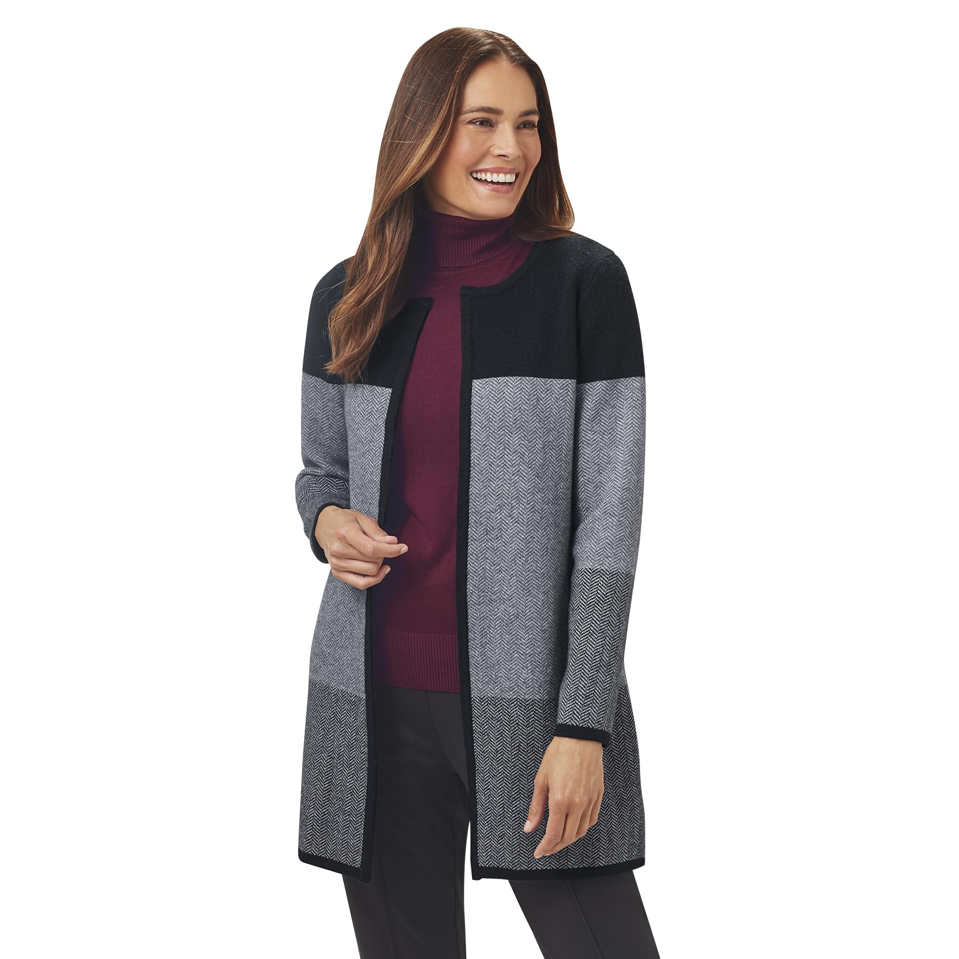 SAGEFINDS Color Block Long Cardigan Sweater for Women Open Front with Long Sleeves Herringbone Striped Fall Coat