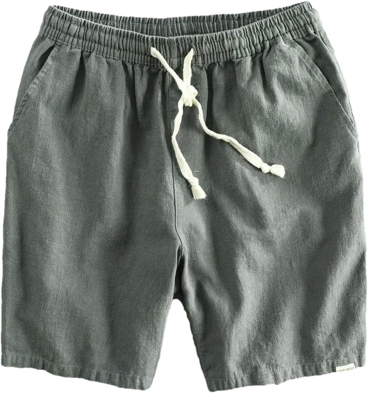 Summer Cotton Linen Beach Shorts Pants for Men Casual Sold Color Loose Drawstring Cropped Man Shorts Pants